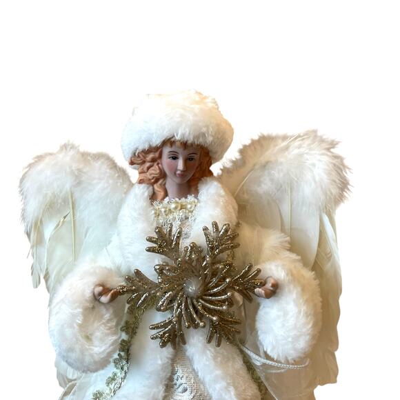 Christmas Angel Tree Topper 16in White & Gold Holiday Glam 34th & Pine NEW - Picture 3 of 10